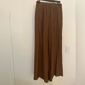 Brown high rise flowy wide leg linen pants